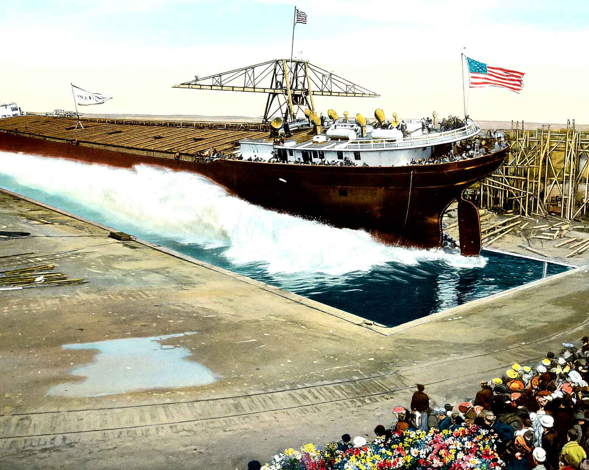 Freighter Launch at Shipyards, Superior, WI vintage print