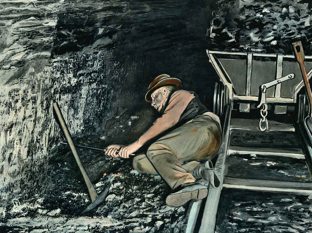 Mining at the Face in 1908 vintage print