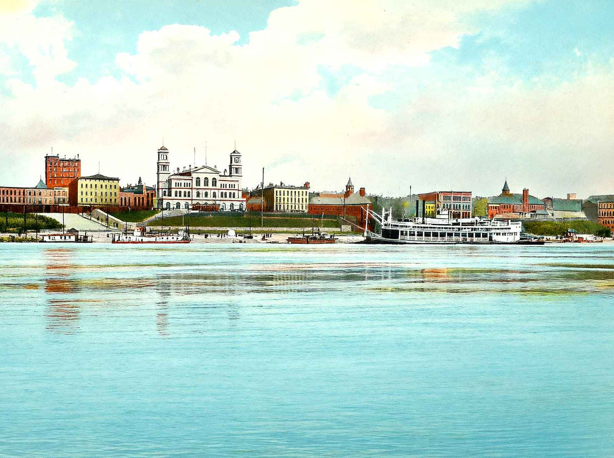 Approaching the Wharf, Memphis, TN in 1905 vintage print