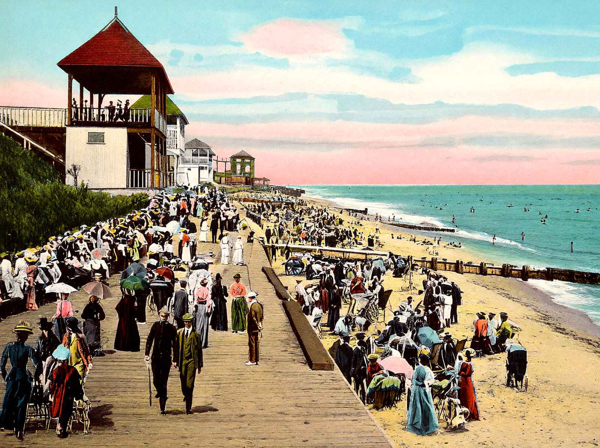 On the Beach, Long Branch, NJ in 1905 vintage print