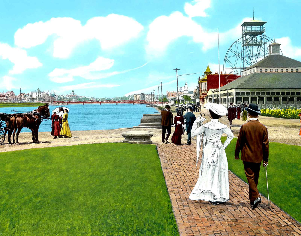 Lake Avenue & Wesley Lake, Asbury Park, NJ vintage print