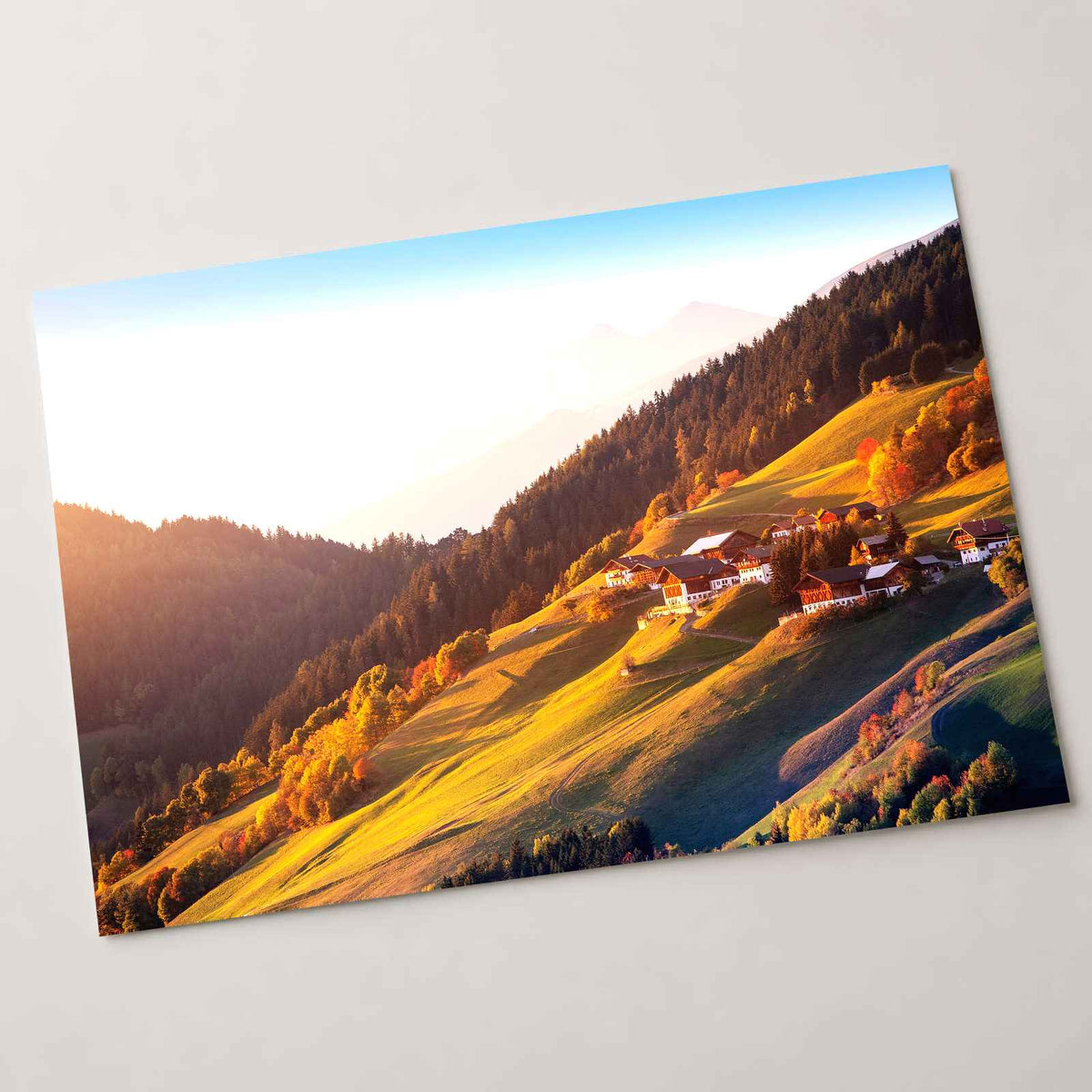 Alpine Mountain Village in Dolomites Alps Photo Print Wall Decor