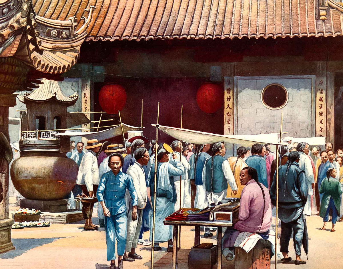Buddhist Temple, Old City, Shanghai vintage print