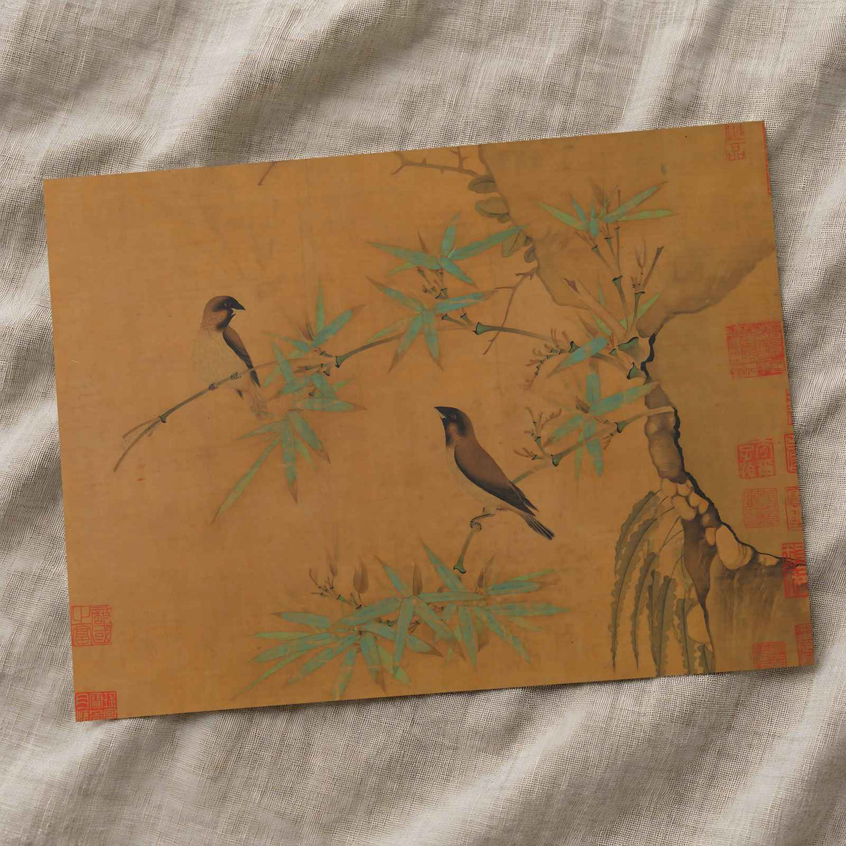 Finches and Bamboo art print by Emperor Huizong (1100)