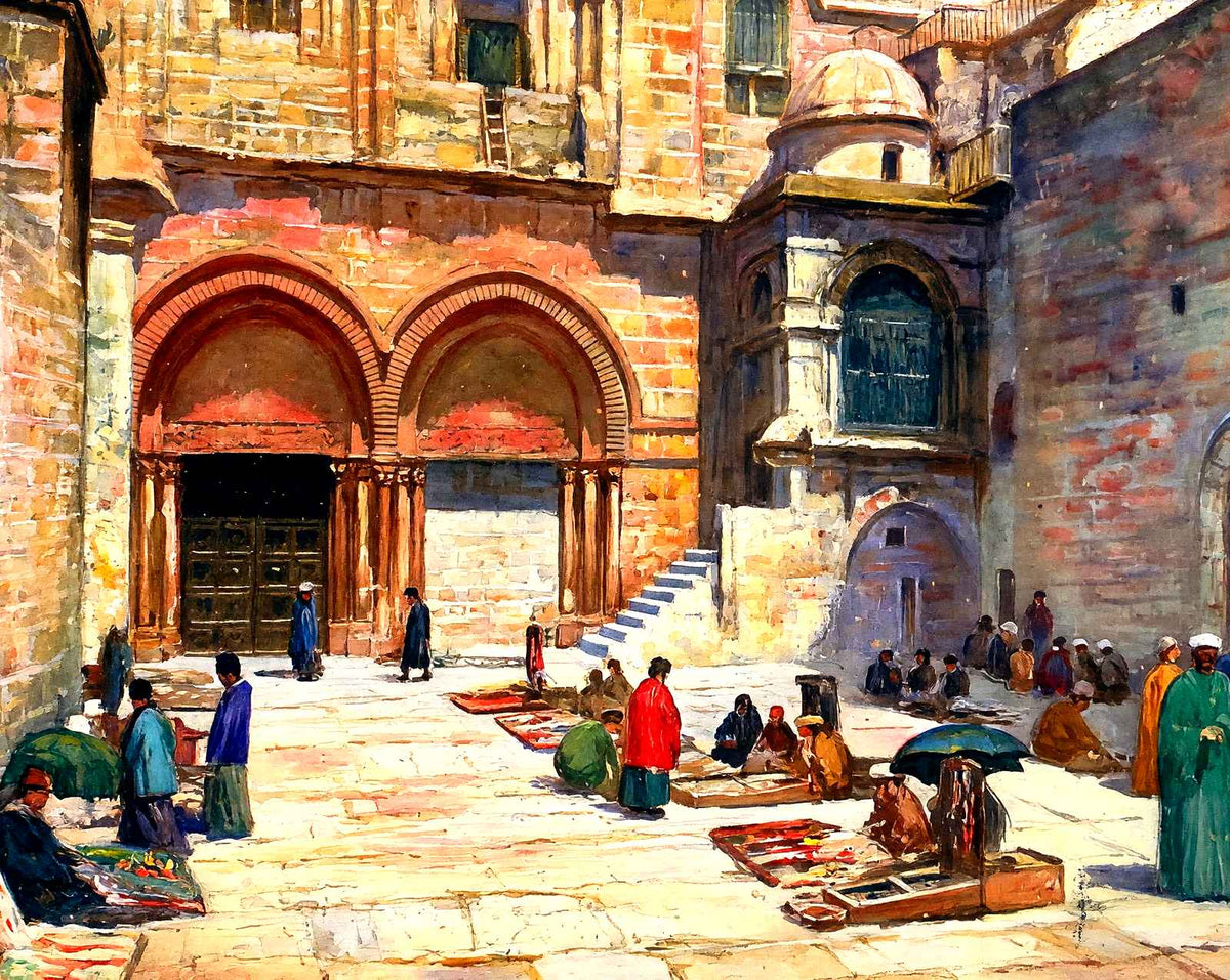 Holy Sepulchre Forecourt, Jerusalem in 1928 art print