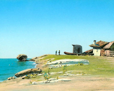Boat by a Weathered House on the Coast, 1908 vintage print
