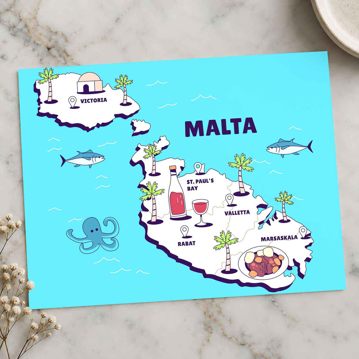 Map of the Island of Malta by Tri wiranto Art Print Wall Decor
