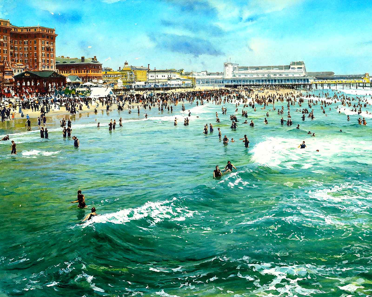 Noon Bathing, Atlantic City, NJ in 1901 art print