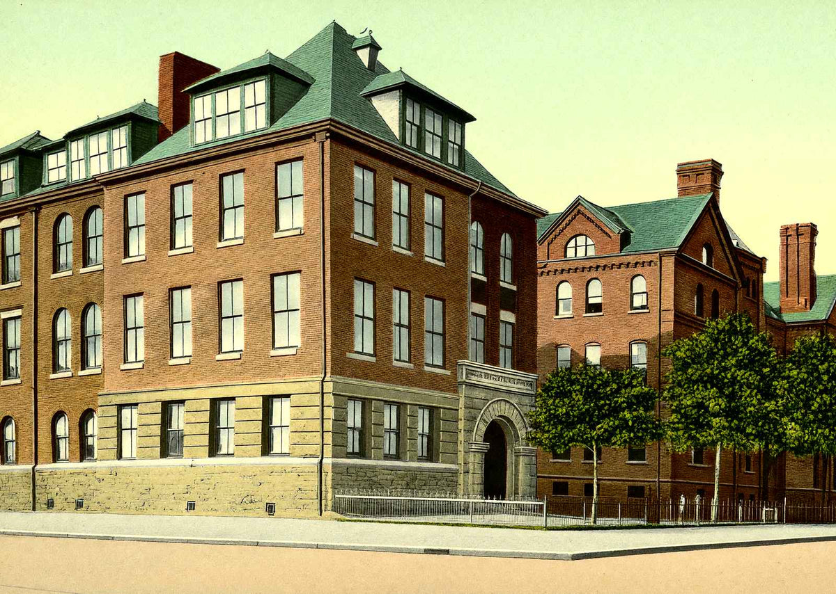 High School, Wilkes Barre PA in 1907 vintage print