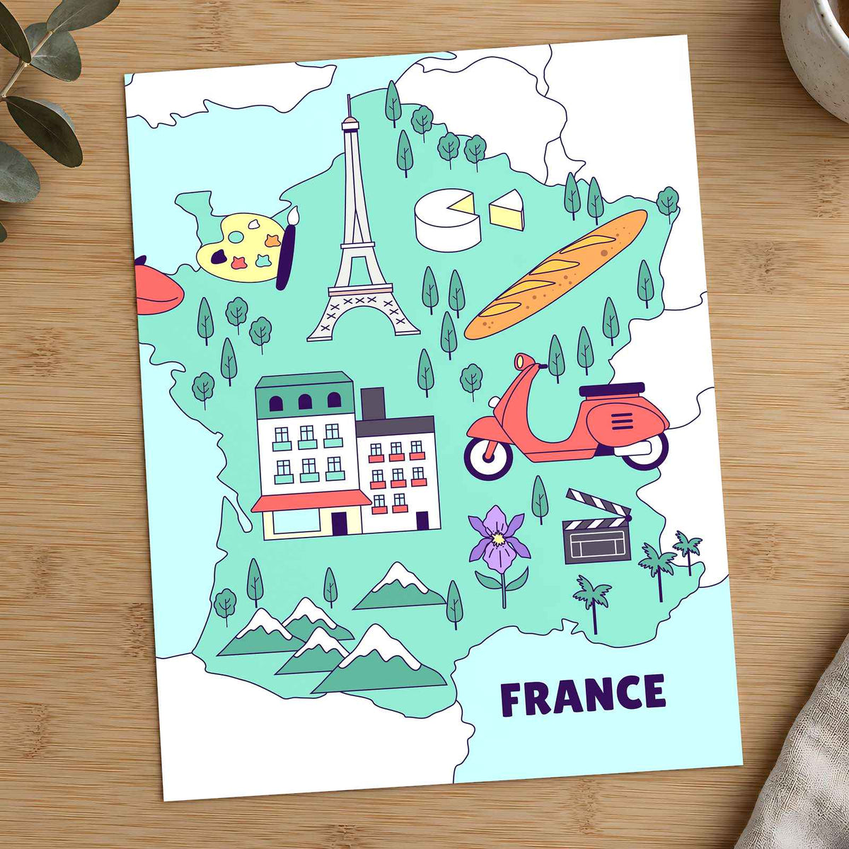 Map of France with Regional Illustrations by Tri wiranto Art Print Wall Decor