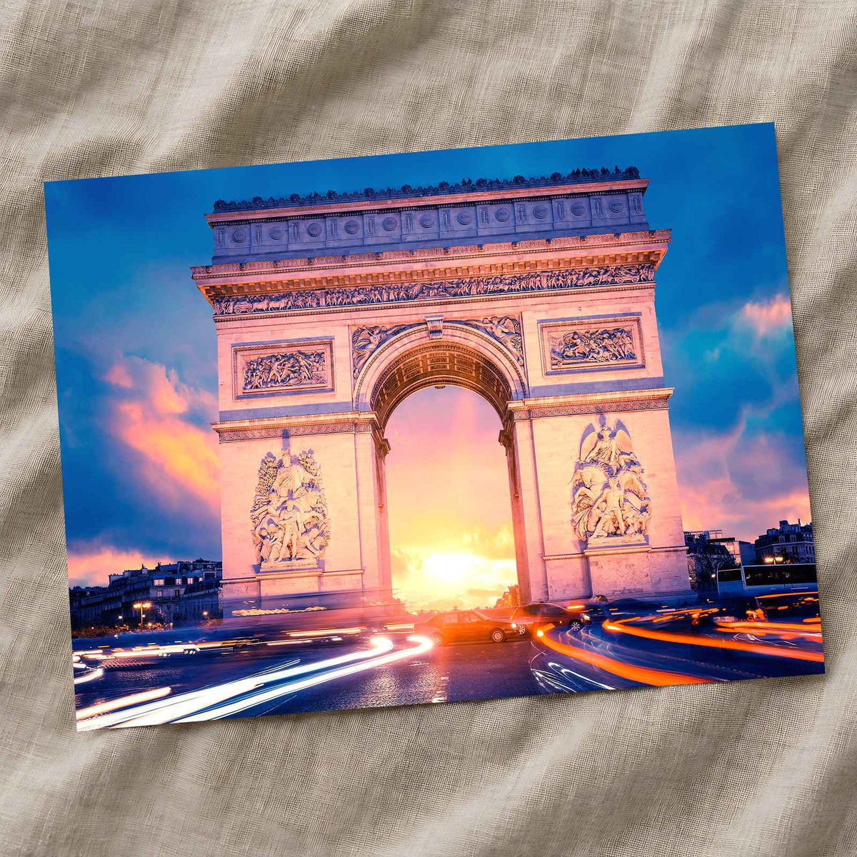 Famous Arc De Triomphe at Sunset, Paris Photo Print Wall Decor