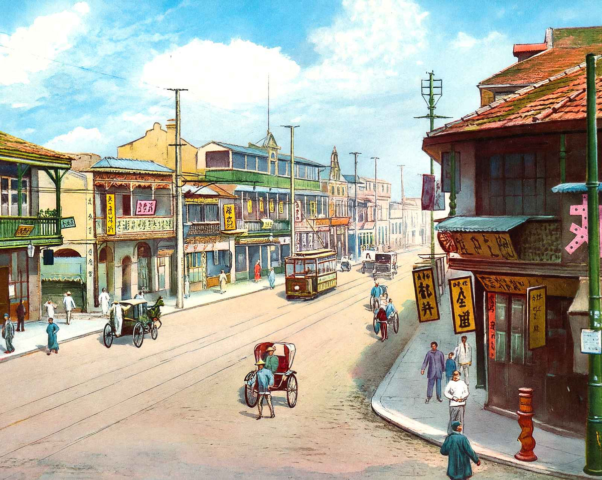 Nanking at Chekiang Road, Shanghai, China vintage print
