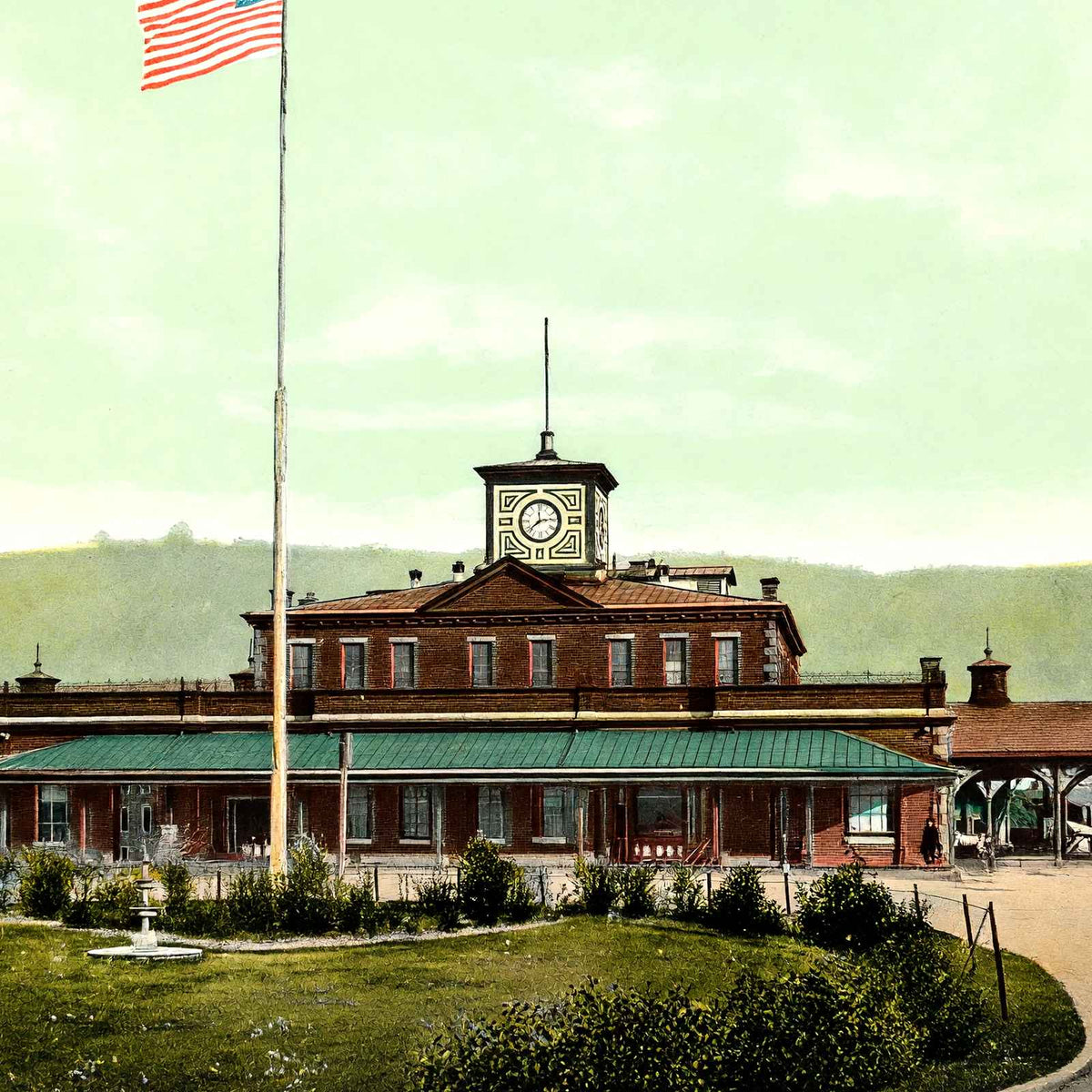 P. & R. RR Station, Reading, PA in 1907 vintage print