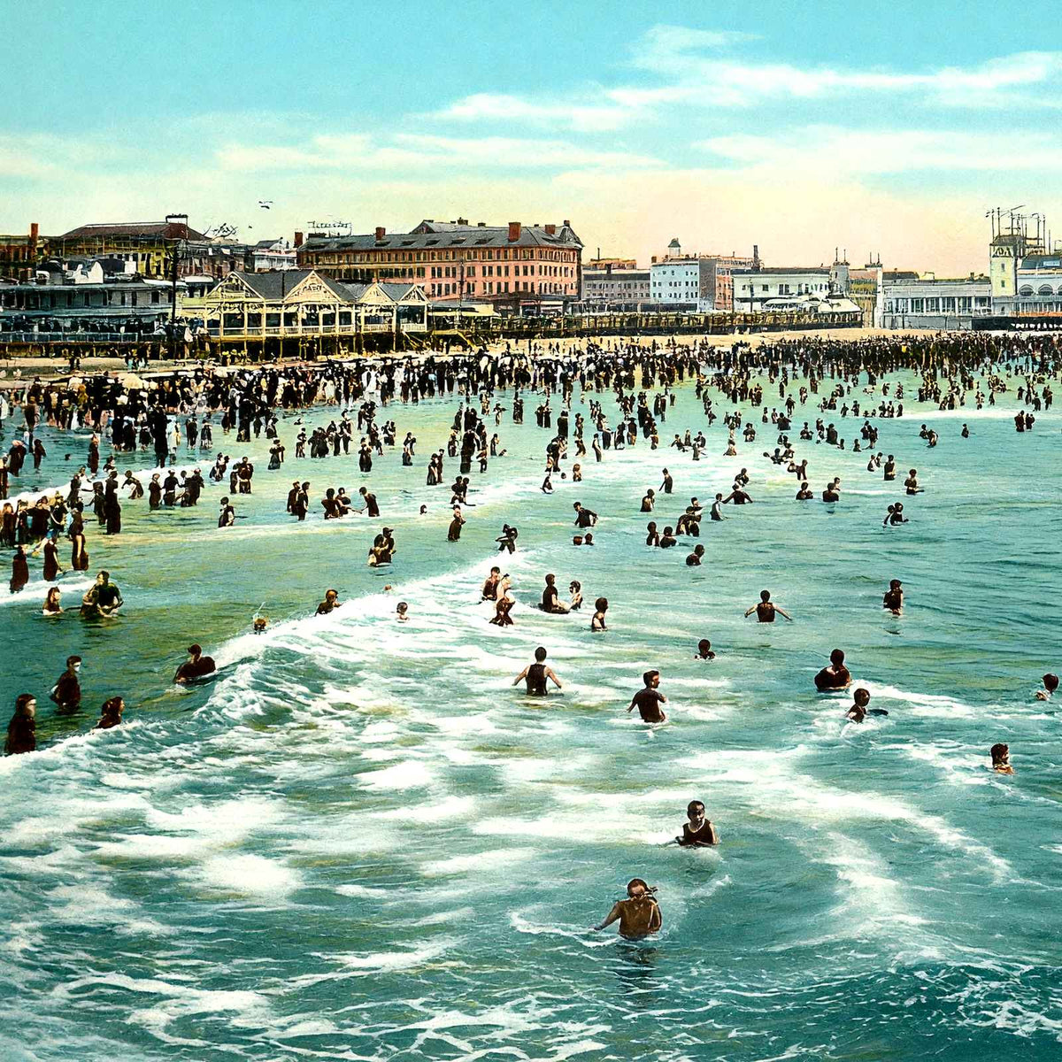 In the Surf, Atlantic City, NJ in 1906 vintage print