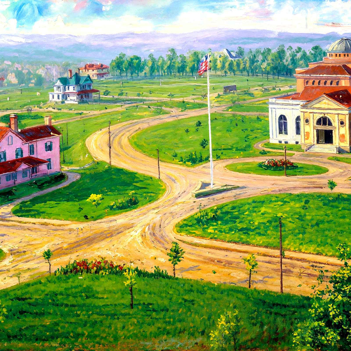 Trinity College Grounds, Durham, NC in 1906 painting