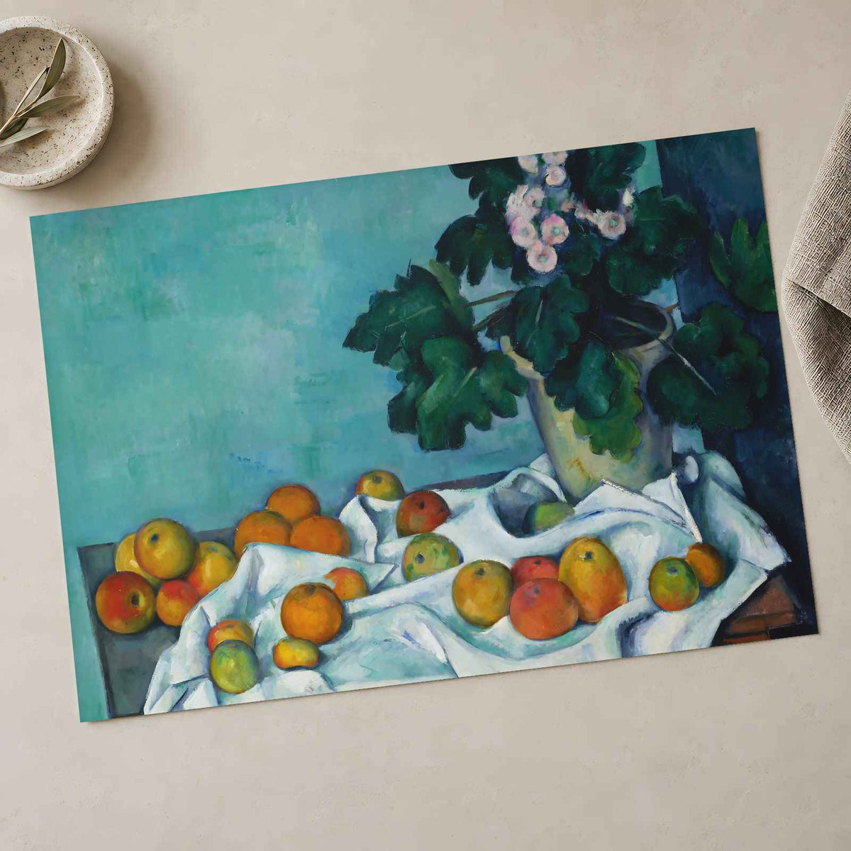 Still Life with Apples and a Pot of Primroses fine art print by Paul Cézanne (1885)