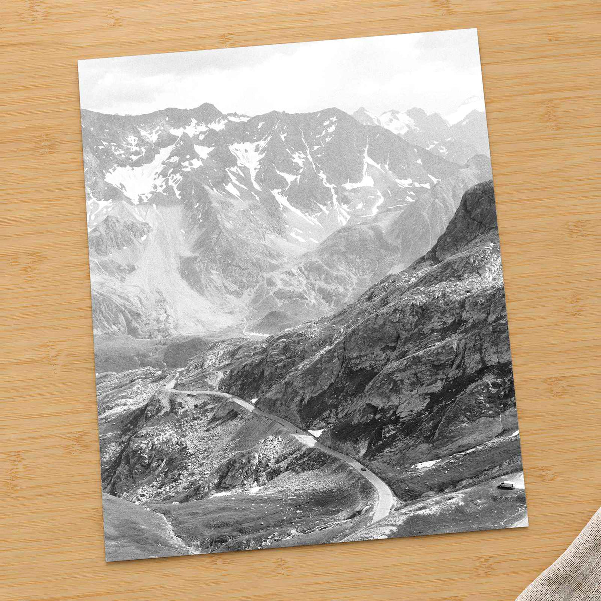 French Alps with Road, Black and White by Annie Spratt Photo Print Wall Decor