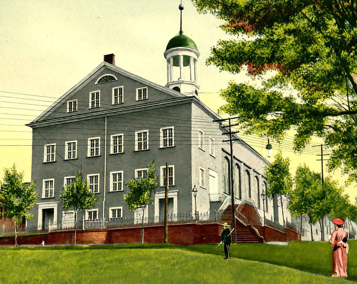 Moravian Church, Bethlehem PA in 1912 vintage print