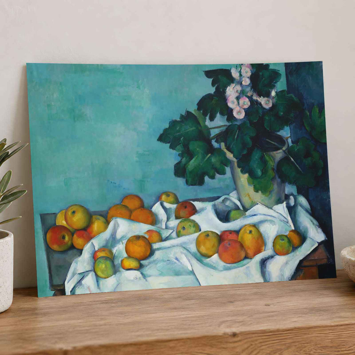 Still Life with Apples and a Pot of Primroses fine art print by Paul Cézanne (1885)