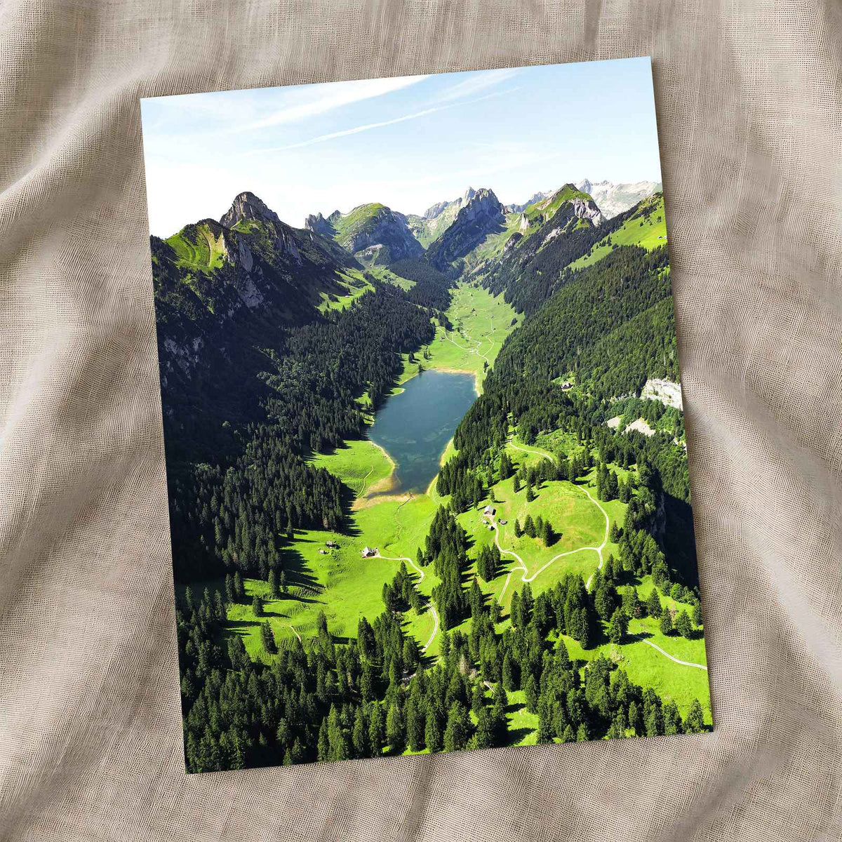 Green Mountain Valley with Lake in Rüte by Ahmed Photo Print Wall Decor