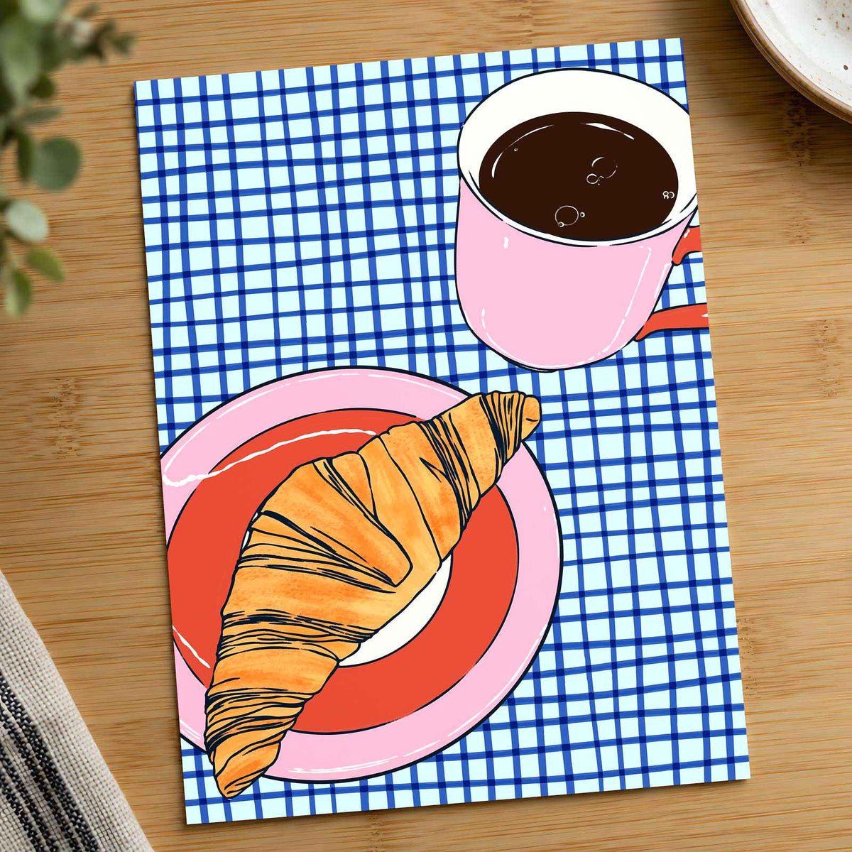 Cup of Coffee and Croissant by Beatriz Camaleão Art Print Wall Decor