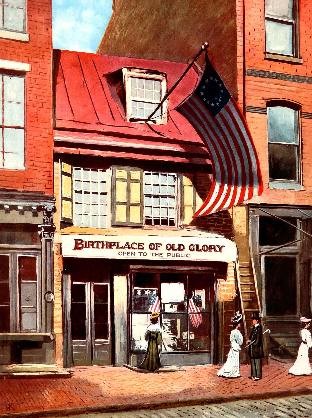 Betsy Ross House, Philadelphia PA in 1907 vintage print
