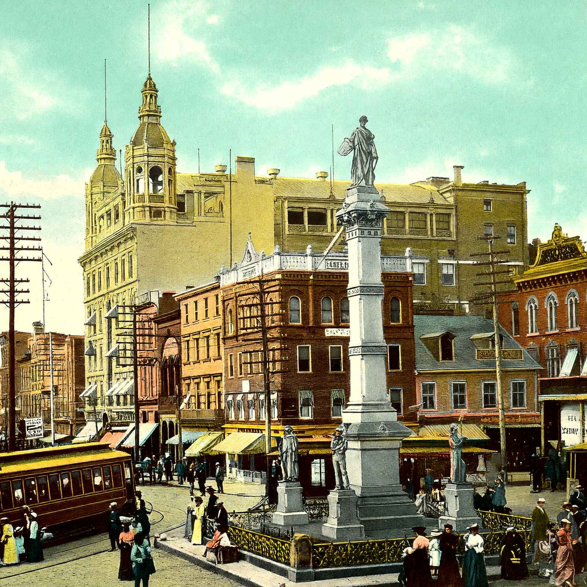 Penn Square and Soldiers' Monument, Lancaster vintage print