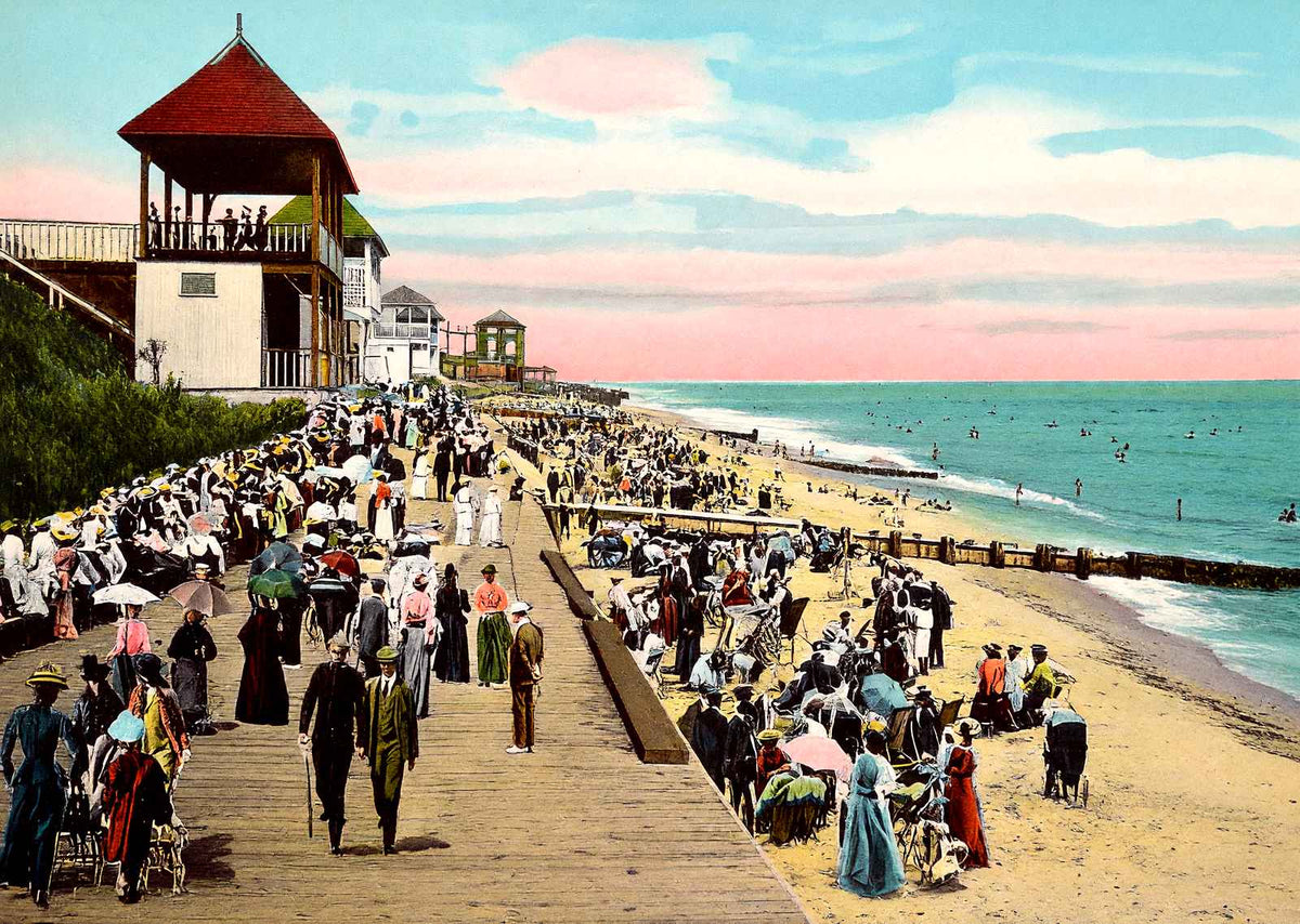 On the Beach, Long Branch, NJ in 1905 vintage print