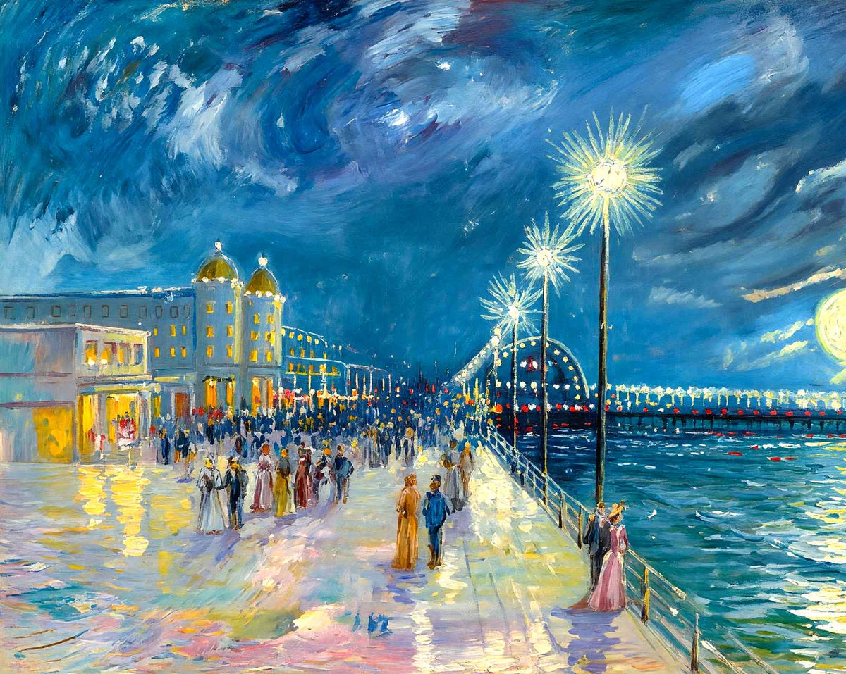 Boardwalk at Night, Atlantic City, NJ in 1902 art print