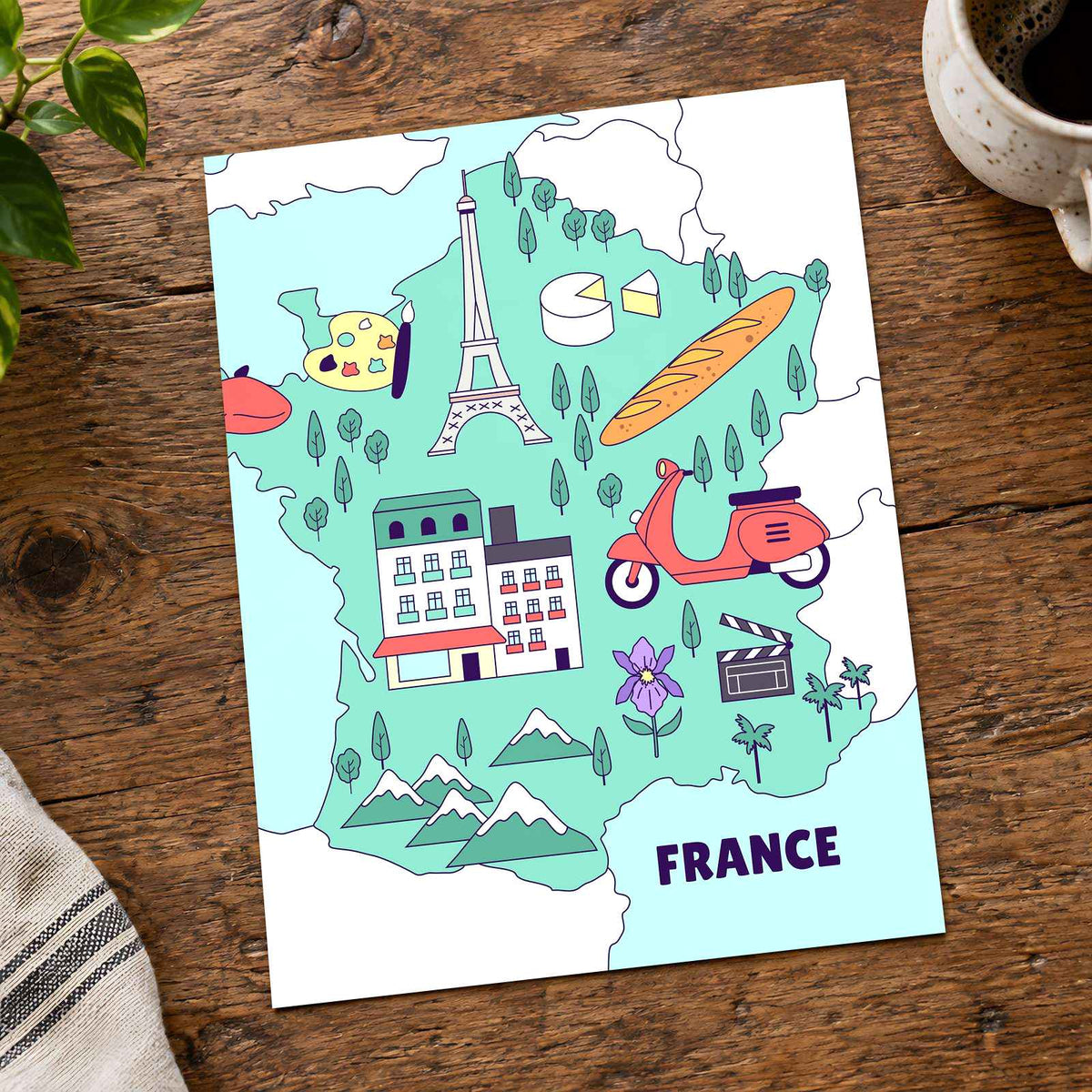 Map of France with Regional Illustrations by Tri wiranto Art Print Wall Decor