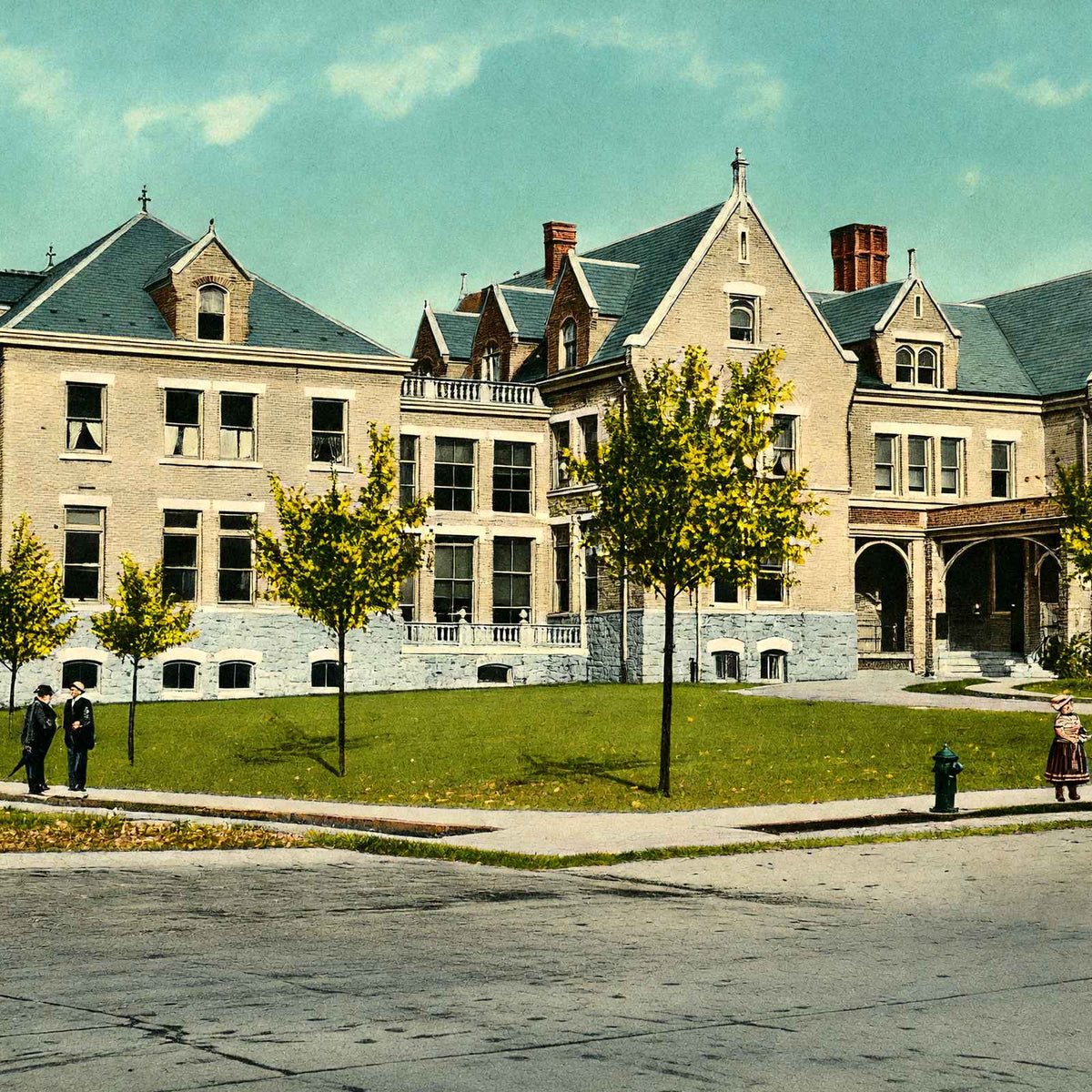 Allentown Hospital, PA in 1907 vintage print