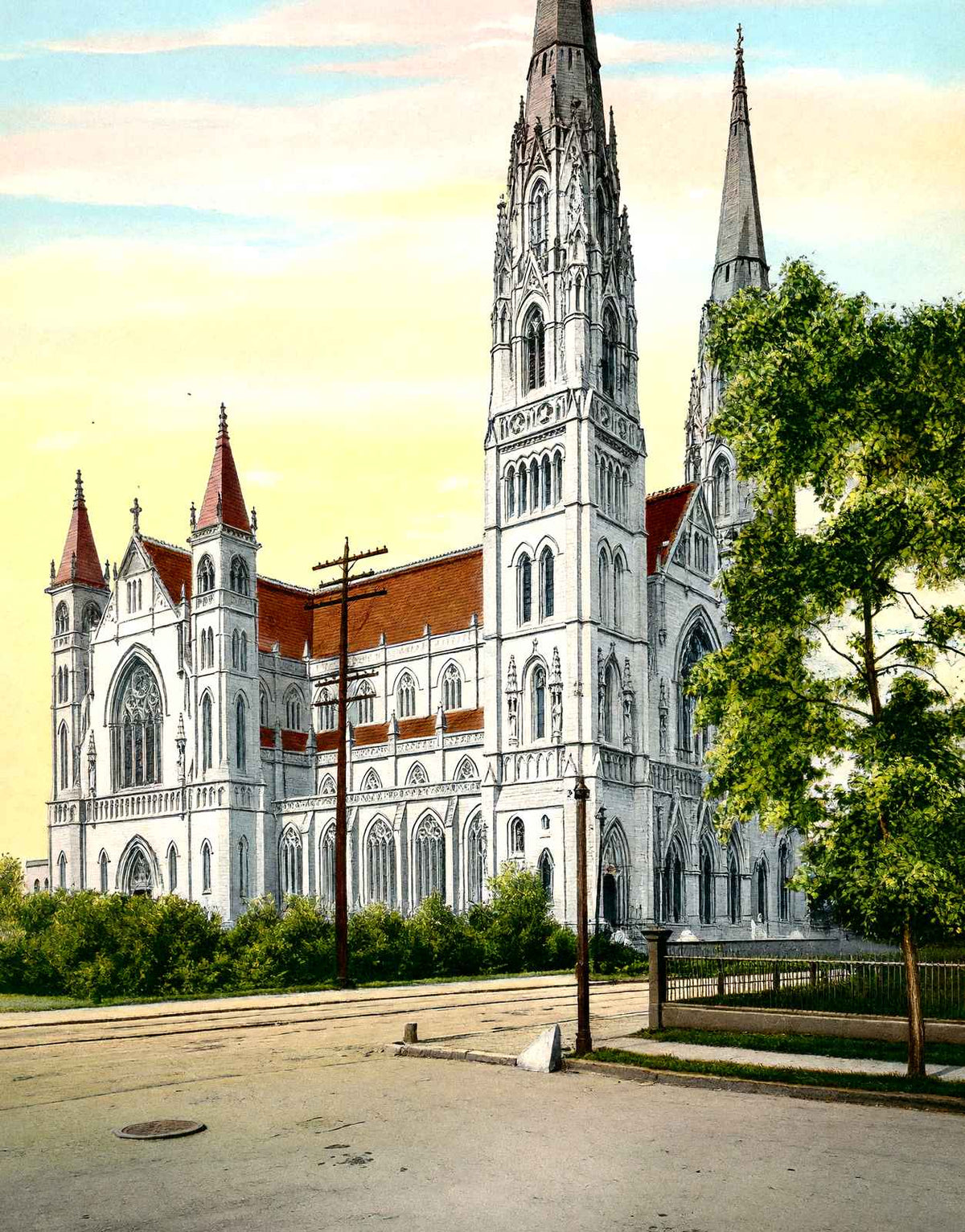 St Pauls Cathedral, Pittsburgh PA in 1906 vintage print
