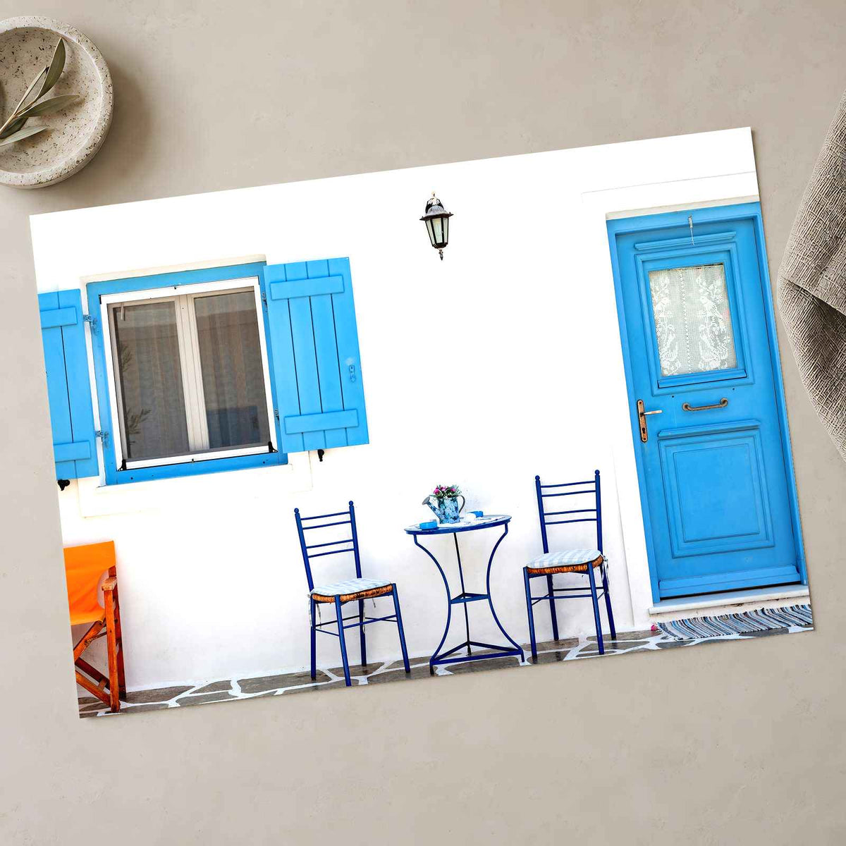 Blue Door Home in Cyclades, Greece by laura adai Photo Print Wall Decor