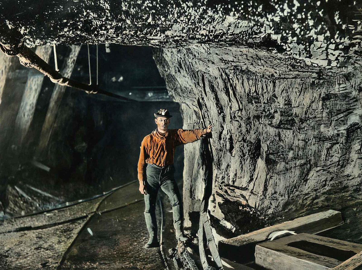 Coal Mining One Mile Underground in 1907 vintage print