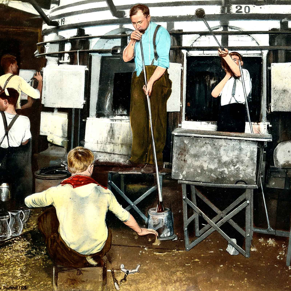 Bottle Blowing, Pittsburgh PA in 1906 vintage print