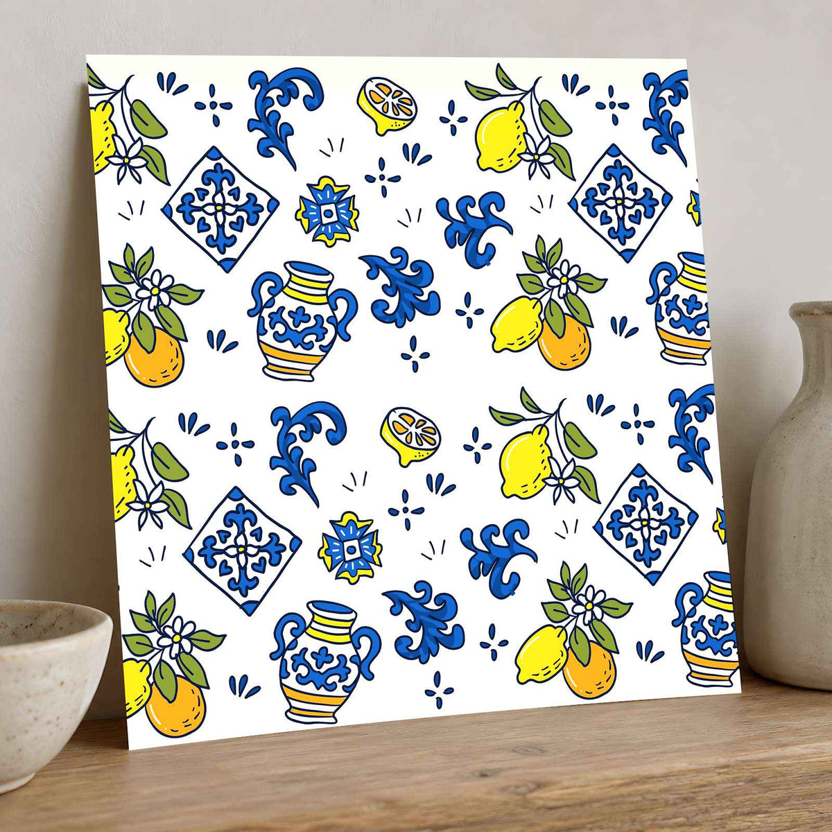 Mediterranean Pattern: Lemons, Oranges, Vases by Ian Mikraz Art Print Wall Decor