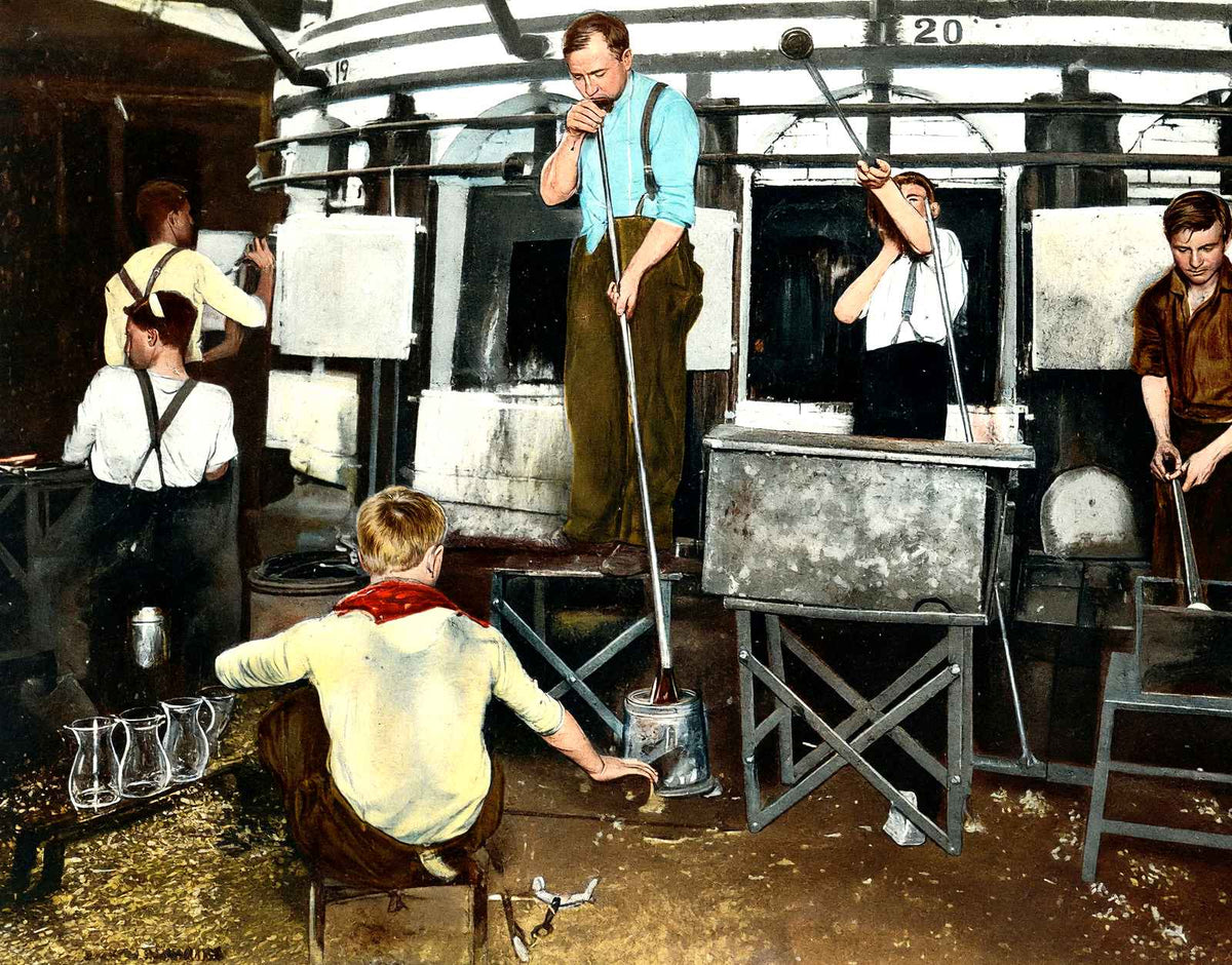 Bottle Blowing, Pittsburgh PA in 1906 vintage print