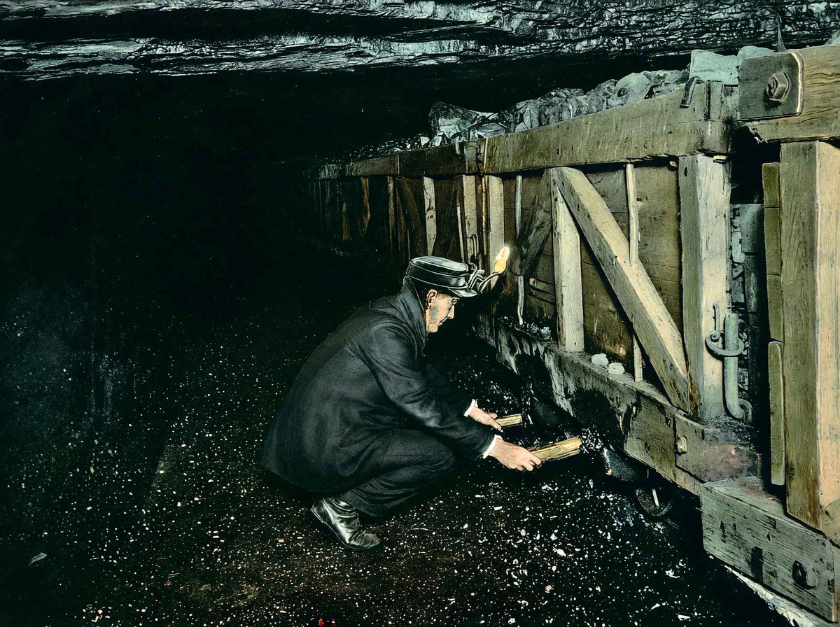 Coal Mining Spragging Cars in 1908 vintage print