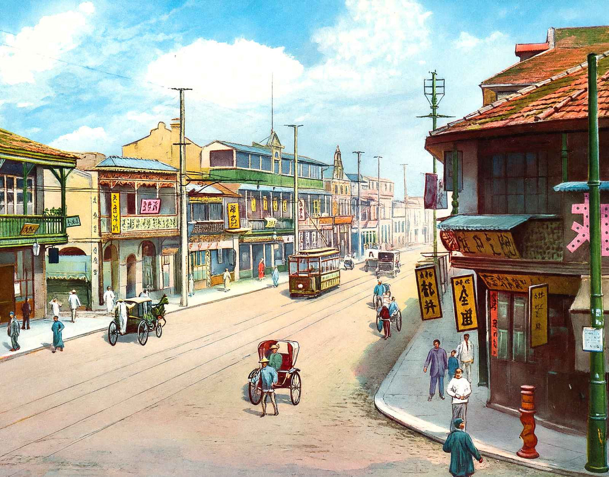 Nanking at Chekiang Road, Shanghai, China vintage print