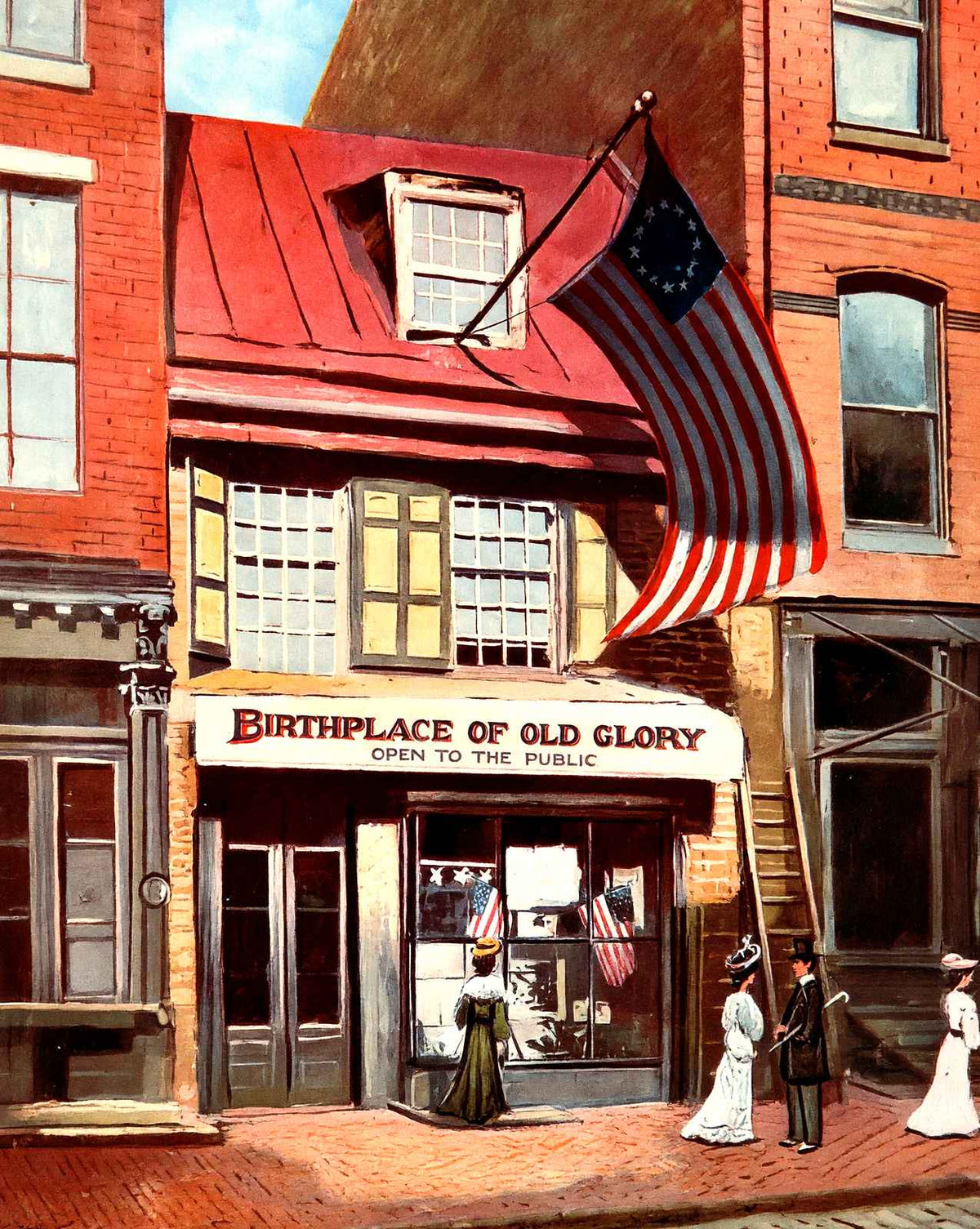 Betsy Ross House, Philadelphia PA in 1907 vintage print