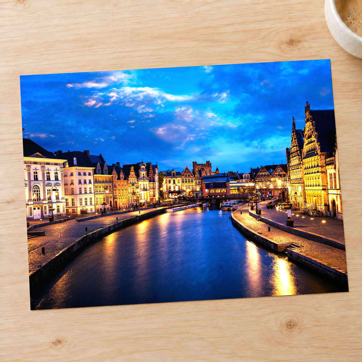 Ghent Canal in Belgium at Night Photo Print Wall Decor