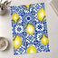 Pattern of Yellow Lemons Blue and White Tiles by Rino Luna Art Print Wall Decor