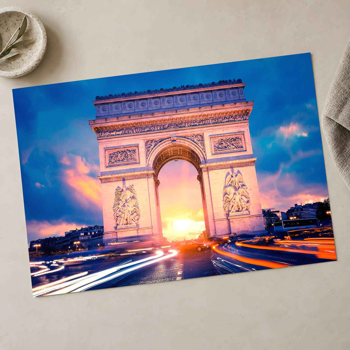 Famous Arc De Triomphe at Sunset, Paris Photo Print Wall Decor