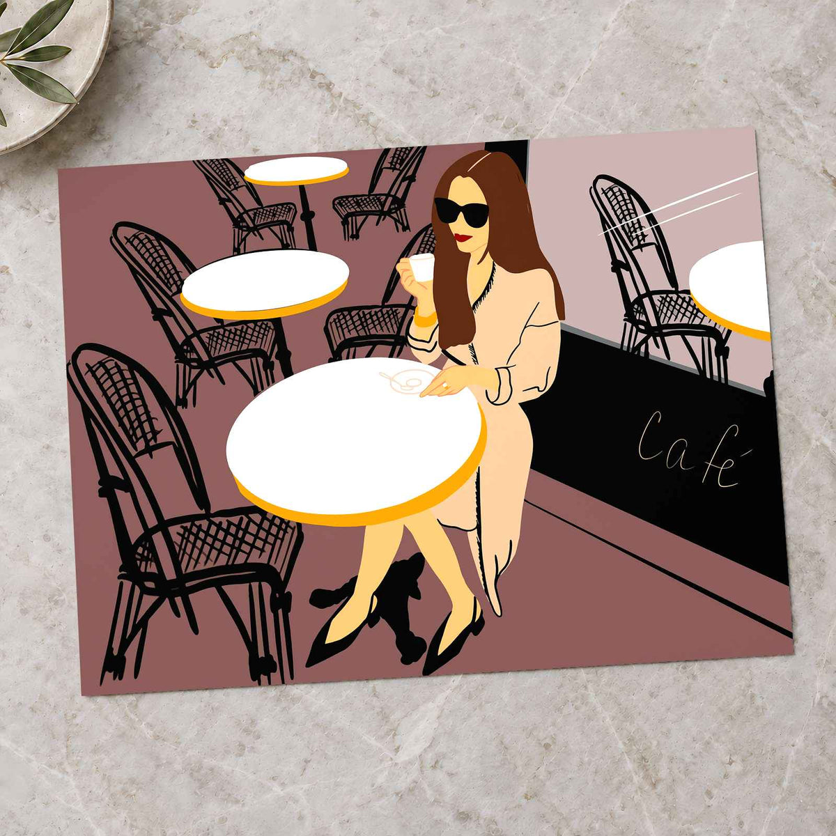 Woman Enjoying Coffee at Paris Cafe Art Print Wall Decor