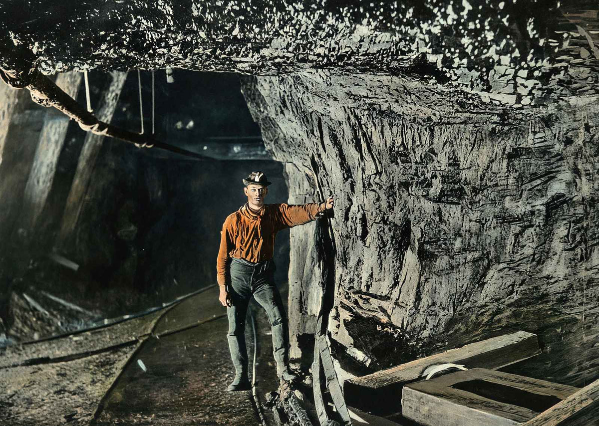 Coal Mining One Mile Underground in 1907 vintage print