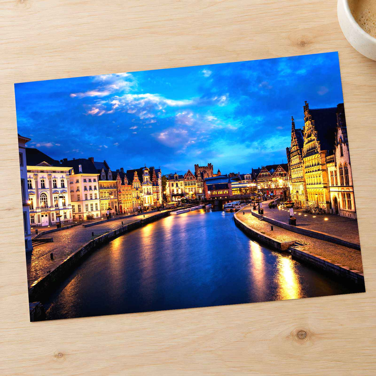 Ghent Canal in Belgium at Night Photo Print Wall Decor
