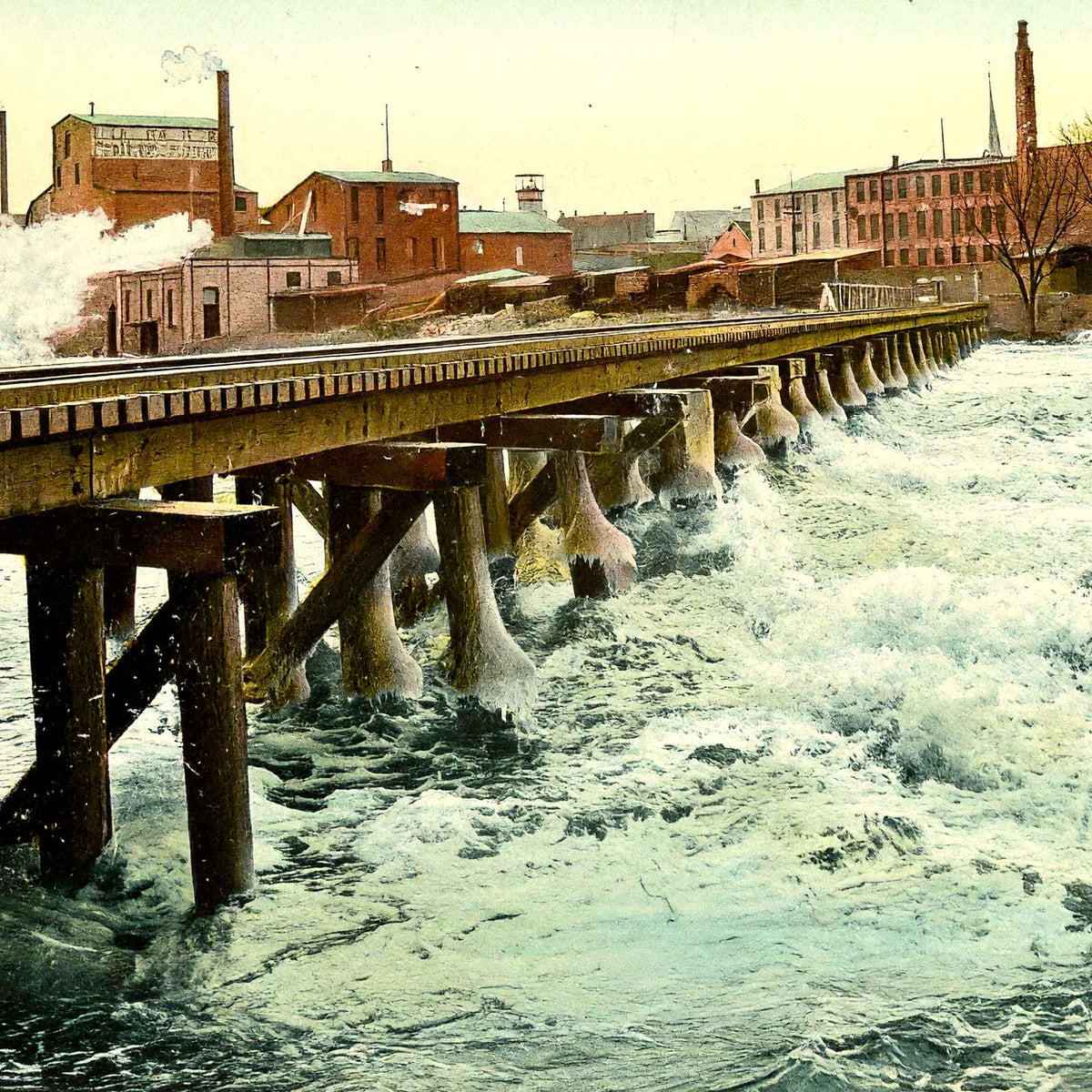Below the Upper Dam, Janesville, WI in 1907 vintage print