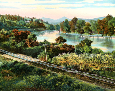 Along the French Broad River, Asheville, NC vintage print