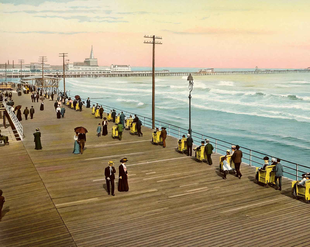 Chair Parade on Boardwalk, Atlantic City NJ vintage print
