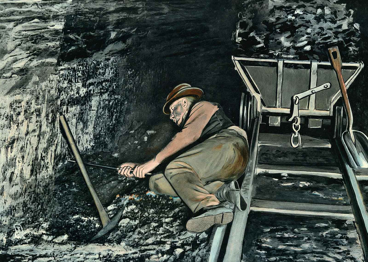 Mining at the Face in 1908 vintage print